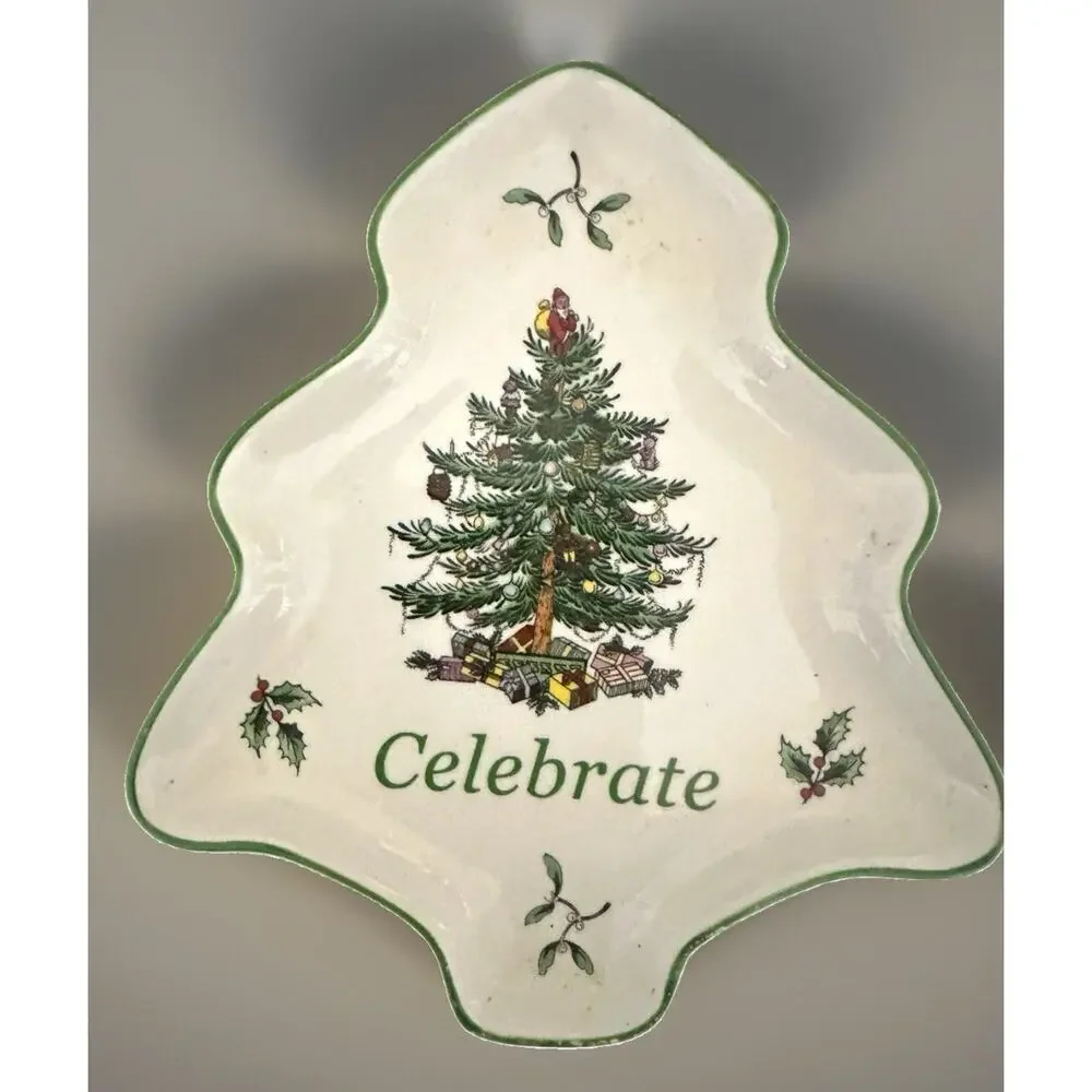 Spode Christmas Tree Shaped Candy Nut Dish Holiday Serving Bowl Spoon Rests New